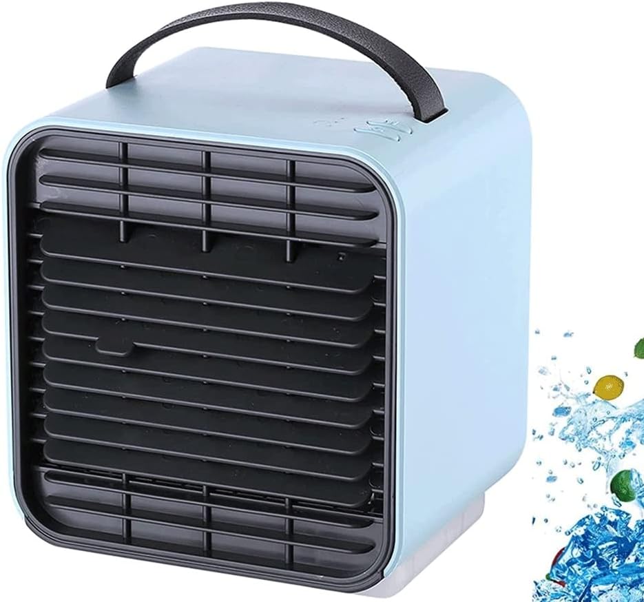Portable Air Conditioner Fan, Mini Cooler with Large Capacity Water Tank and Fast Cooling Fan USB for Home, Office (Color : Blue)