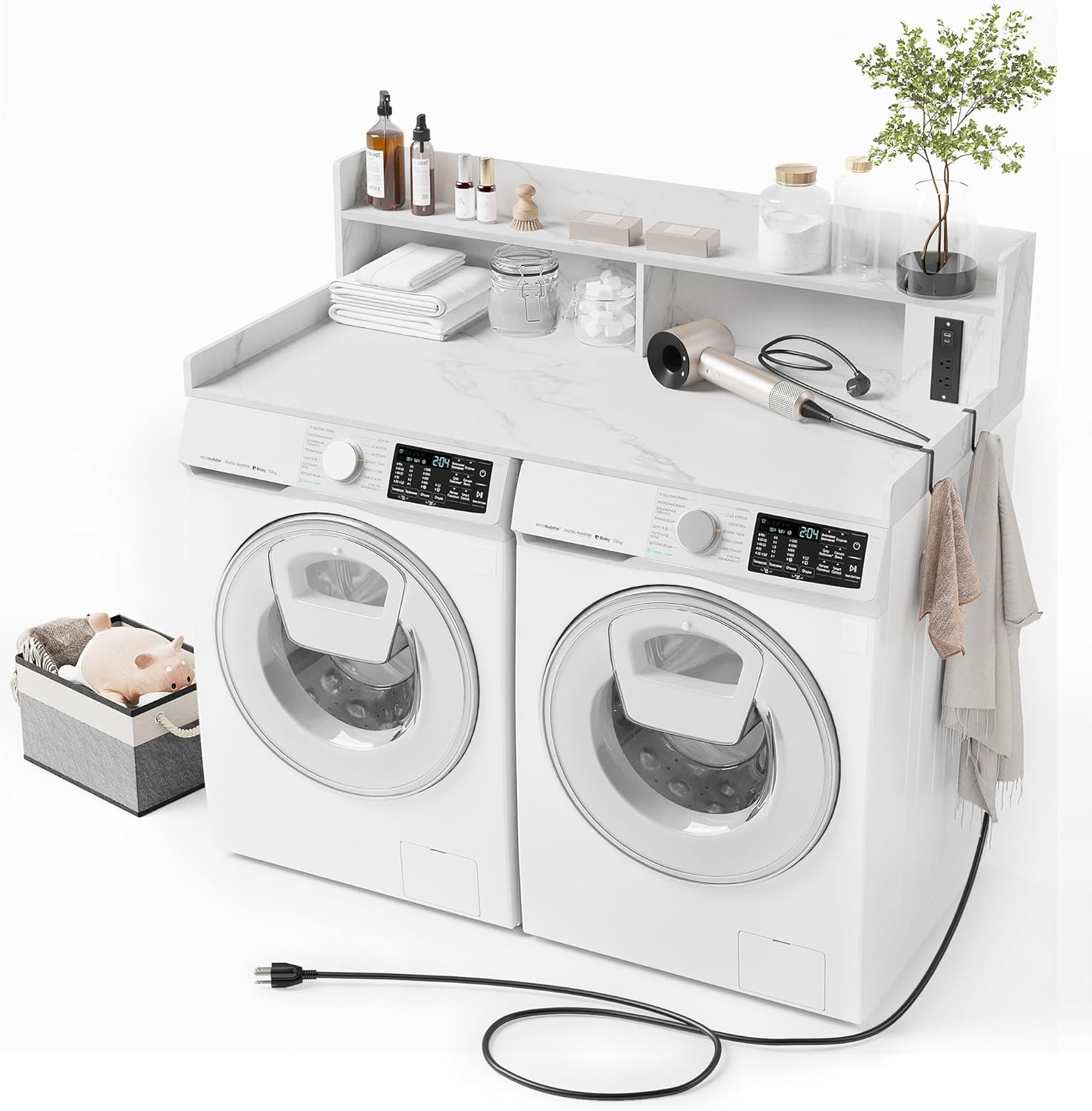 Upgraded 2-Tier Washer and Dryer Countertop with Power Outlet,54