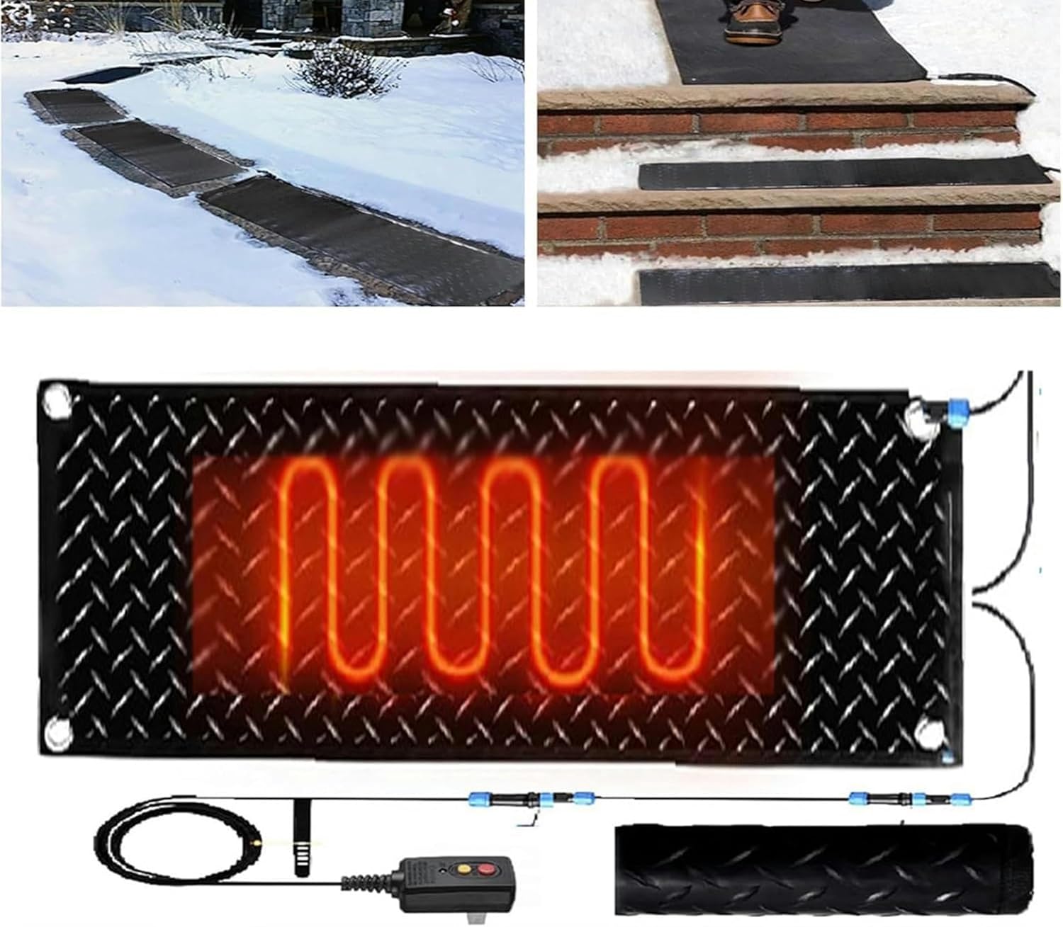 AMNOOL Snow Melting Walkway Mat Roof Heat Panel for Ice Dams Non Slip Rubber Heated Mat Black Roof Heated Outdoor Mats for Winter