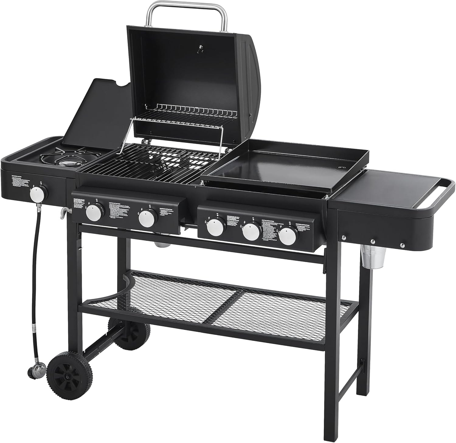 All-in-One Propane Gas Grill with Griddle, 5 Burner 56000 BTU BBQ Grill & Griddle Combo, 751 Sq.Inch Cooking Space, Side Burner & Storage Shelves for Backyard, Patio, Outdoor Cooking