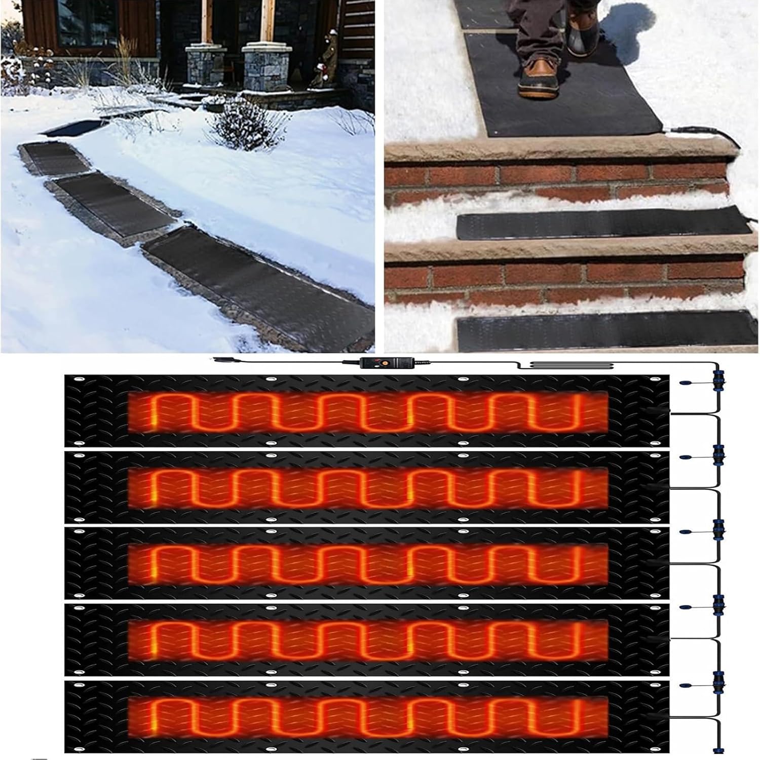Snow Melting mats, Rubber Heated Snow and Ice Melting Mat, Roof Heated Outdoor Mats, Non-Slip Winter Outdoor Snow Mat,Winter Removal and Ice Melt Products,5 Pcs-40x200cm/15.7x79in