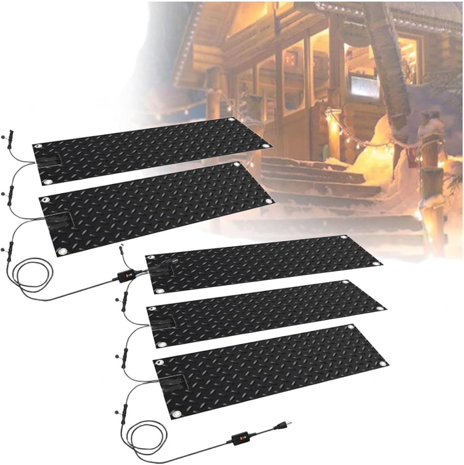 Heated Mat New Model Waterproof Anti Slip Design,with Power Cord Snow Melting Mats for Stairs Trusted Snow and Ice Melting Mats,for Stairs Doorways Staircases,5Pcs