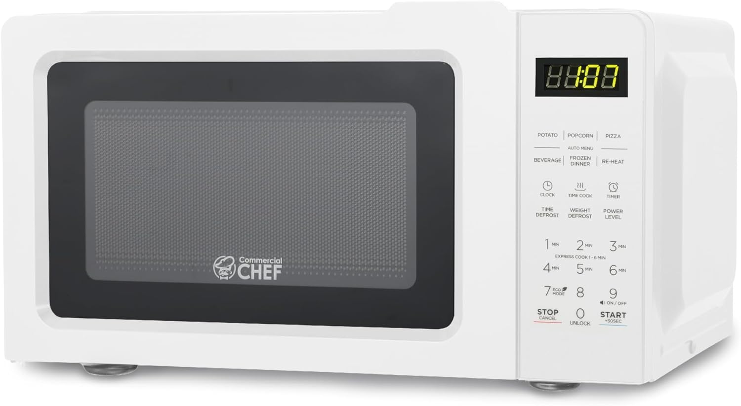 COMMERCIAL CHEF 0.7 Cubic Foot Microwave with 10 Power Levels, Small Microwave with Pull Handle, 700W Countertop up to 99 Minute Timer and Digital Display, White