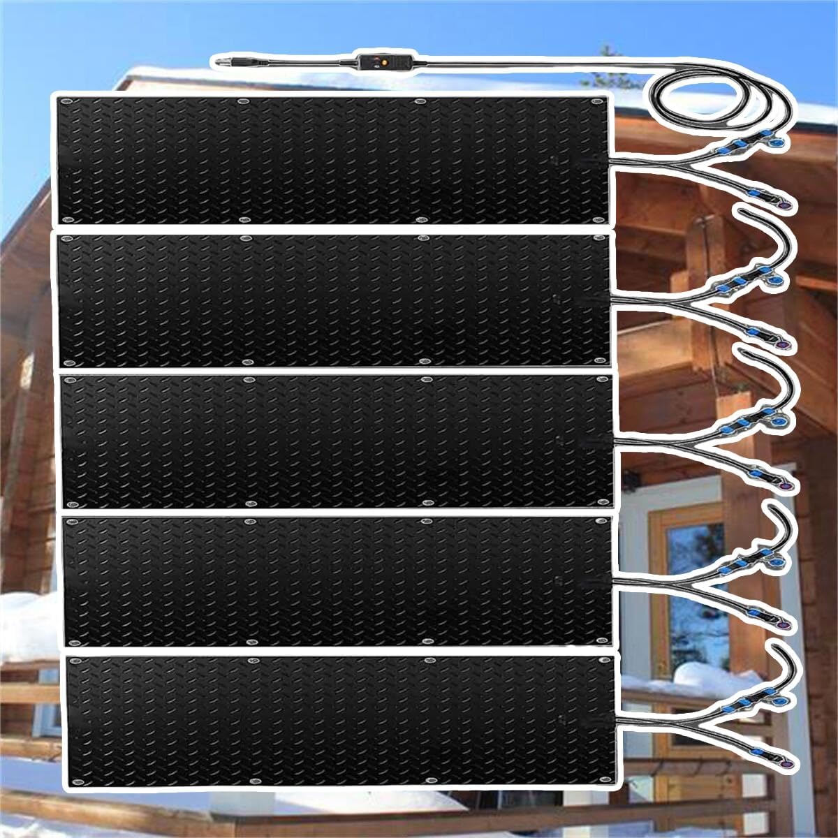 Snow Melting Mat, Heated Walkway Mat, 1/2/3/4/5 pcs Rubber Heated Mat with Power Cord, Outdoor No Slip Heated Door Mat, No More Shoveling, Salting and Slipping, for Entran(5 Pcs,10x48in/(25.4x