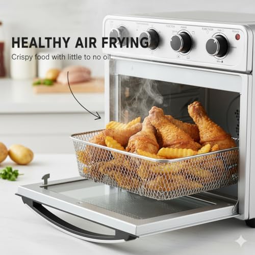 HealSmart 4-in-1 Air Fryer Toaster Oven Combo, 26QT Large Countertop Convection Oven with Bake, Broil, Roast & Dehydrate, Includes 12