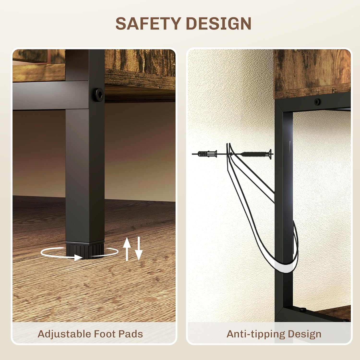 HOMCOM Kitchen Bakers Rack with Power Outlet, Coffee Bar Cabinet with Storage Shelves, Microwave Stand with Louvred Door Cabinets, Rustic Brown