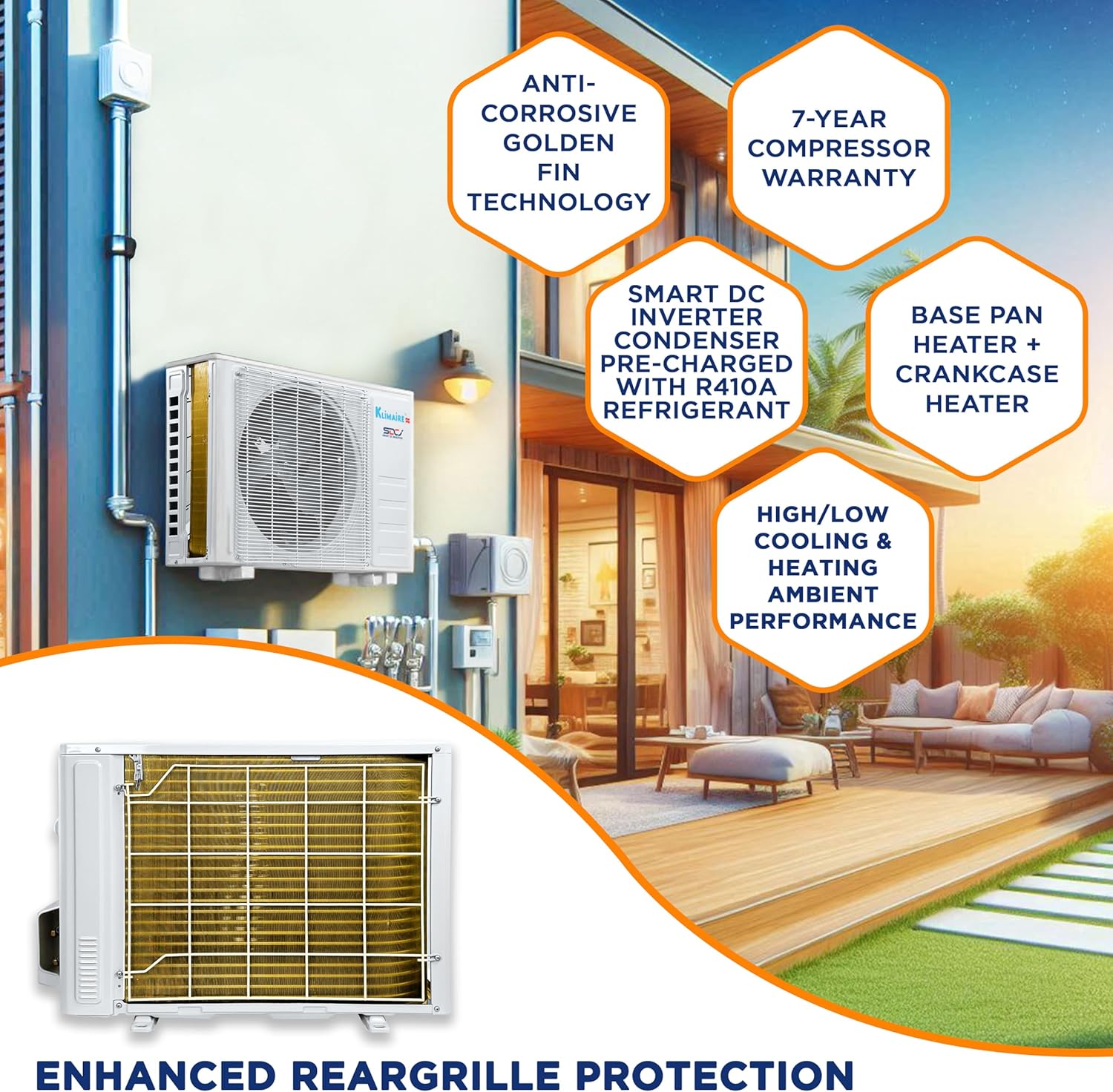 Klimaire 12,000 BTU 22 SEER2 Wall Mounted Ductless Mini Split Inverter A/C Heat Pump System w/ 16’ Installation Kit & Wall Mounting Bracket 115V