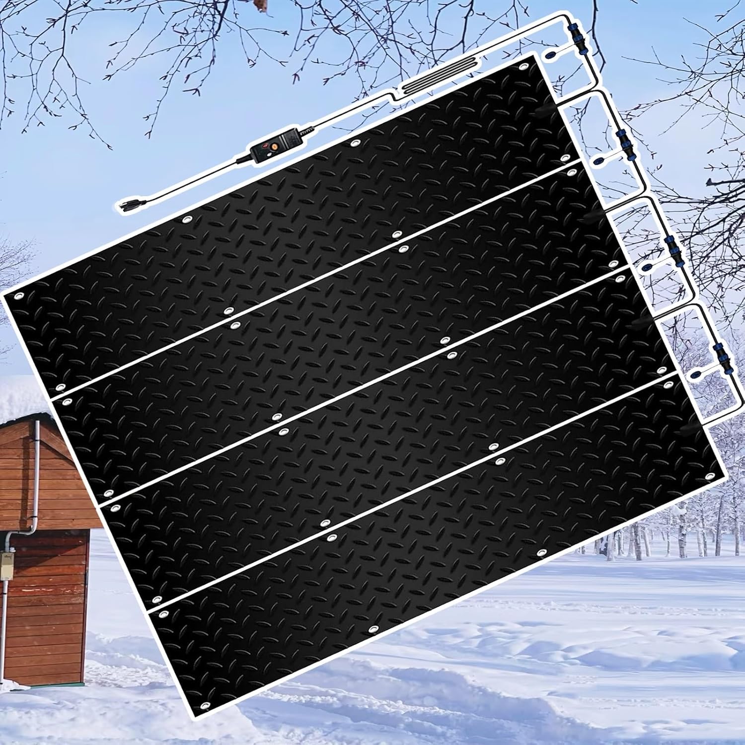 Heated Snow Melting Mats,Snow Melting Mats for Walkway, Outdoor Heated Snow & Ice Melting Mat,with 6ft Long Power Cord, Slip-Proof, for Winter Snow Removal(4 Pcs,25.4x120cm/10x48in)