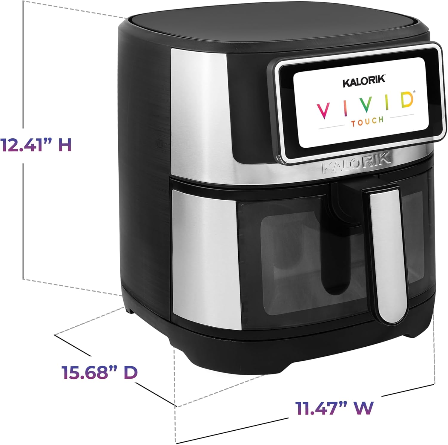 Kalorik Air Fryer VIVID TOUCH Series 5 Quart Capacity with High-Resolution Touchscreen 202 Cooking Presets in 12 Food Categories with View Window, 1500-Watts, Stainless Steel