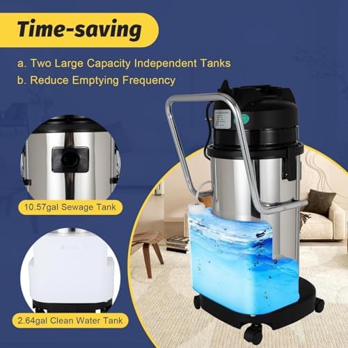 Commercial Carpet Cleaner Machine, Deep Upholstery Cleaner with 1049W Power, 230mbar Suction, 20L Water Tank, 22.97ft Cord, Vacuum Head & Round Brush for Professional Cleaning