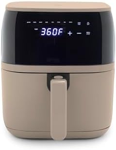 GreenLife Compact Electric Air Fryer Oven, 5.3 QT, PFAS-Free Ceramic Nonstick Drawer, 8 One Touch Digital Display, Easy View Window, Auto Shut-Off Timer, Dishwasher Safe Parts, 1500 Watts, Taupe
