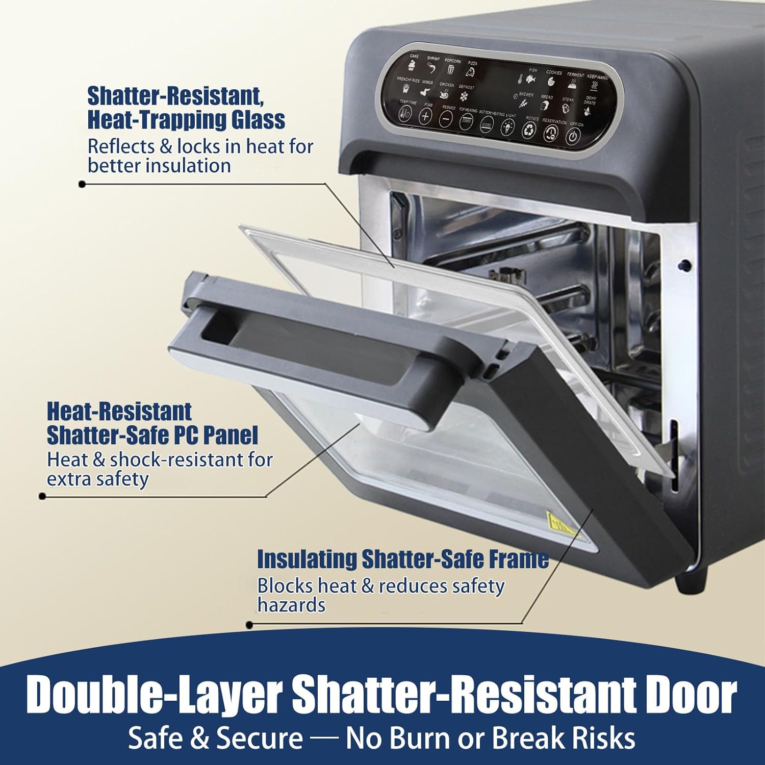 Air Fryer Toaster Oven, Countertop Convection Oven - 1700W Stainless Steel 950 Cubic Inches with Large Capacity, 24 Cooking Functions & Digital Controls for Baking, Roasting, Broiling, Reheating