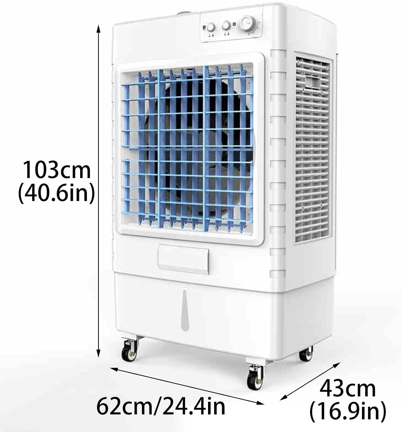 Evaporative Air Cooler, Portable Swamp Cooler with Knob Control and Large Water Tank, 3-in-1 Air Conditioner for Office Garage