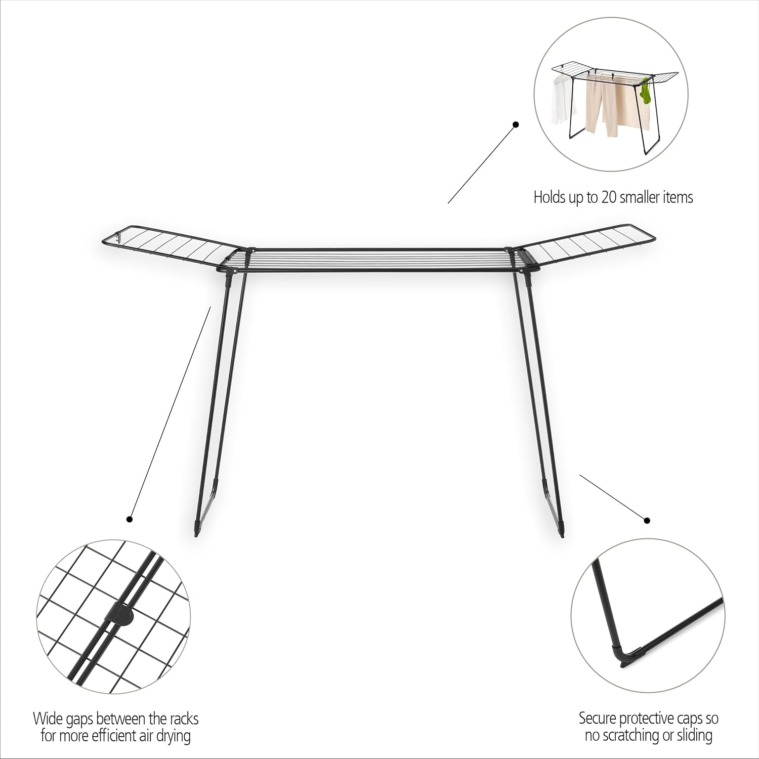 Brabantia HangOn Drying Rack, 72 ft (22m) (White), Large Capacity Clothes Drying Rack for Up to One Full Machine Load, Foldable Laundry Stand for Large and Small Items, No Pegs Needed