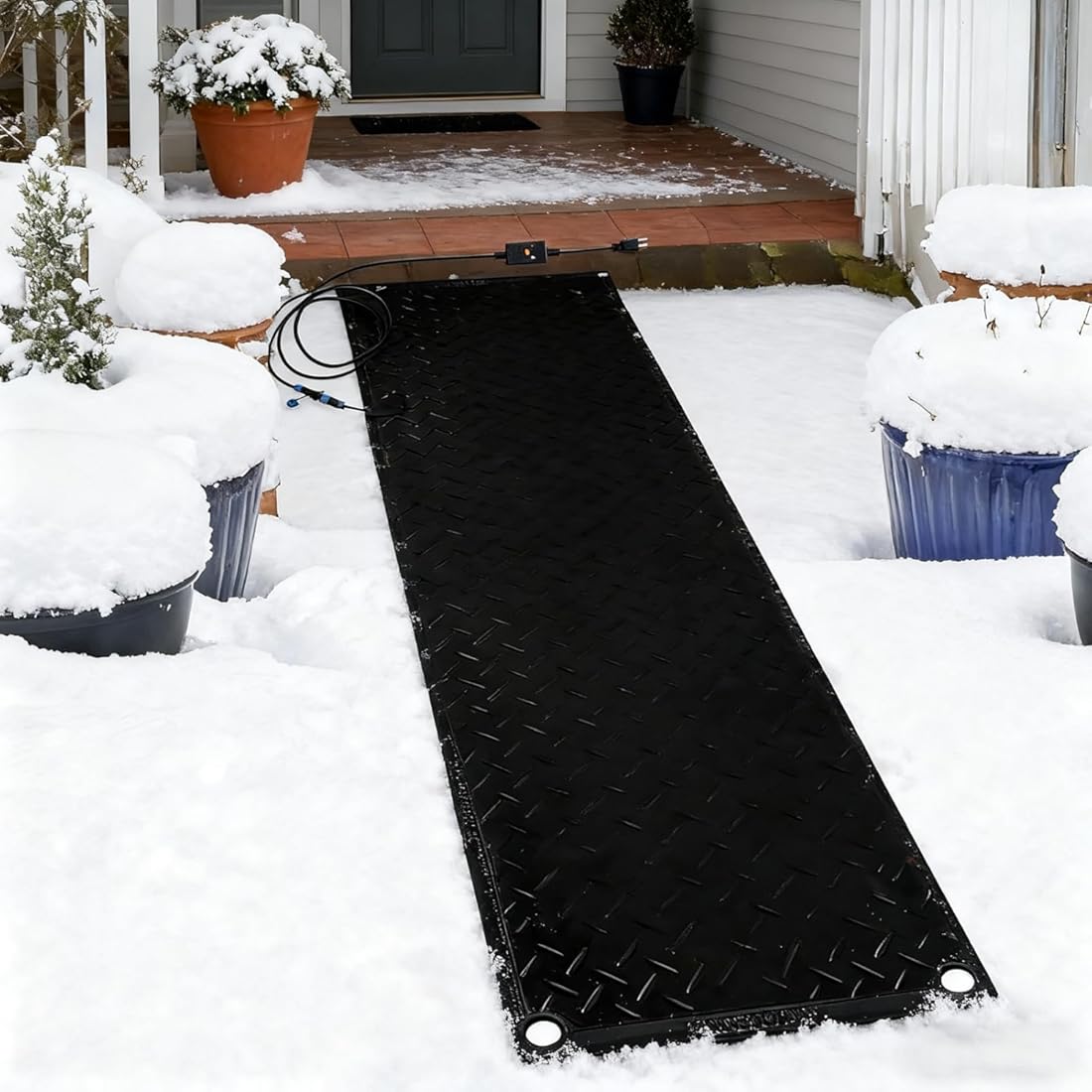 Heated Snow Melting Mat for Stairs and Deck w/6ft Power Cord, 1/2/3/4/5 pcs Snow Melting Non-Slip Walkway Heated Outdoor Mat, Rubber Heated Mat for Winter Outdoor, Steps, Doorway(5 Pcs,10