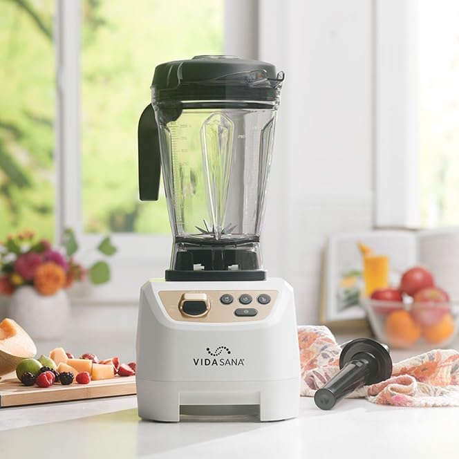 Princess House Vida Sana Blender for Smoothies, Soups, Dips and More, 1500 Watts, Stainless Steel Blade, 4 Preset Functions, Large, Grey, Professional Blender, Easy Clean (White)