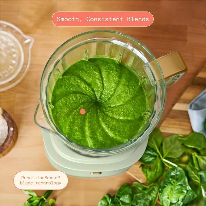 Beautiful PowerExact Blender System with 700W Motor, 50oz Tritan Jar, 20oz Single-Serve Cup, No Drippy Sippy™ Lid, 3 Speeds & 4 Pre-sets, scratch-resistant Tritan & PrecisionSense (Sage Green)