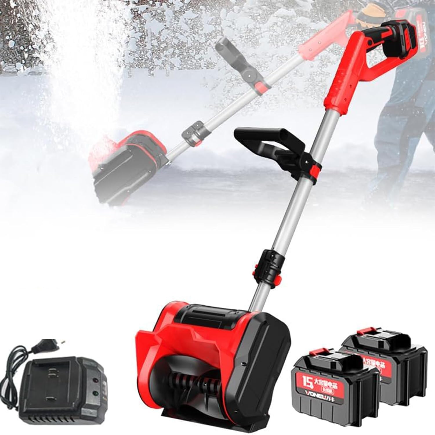 Cordless Snow Shovel with Li-ion Battery & Charger,Adjustable Front Handle & Telescopic Pole, 12.6in Width & 6.3in Depth & 26ft Throwing Distance,for Driveway Clearing, Patio