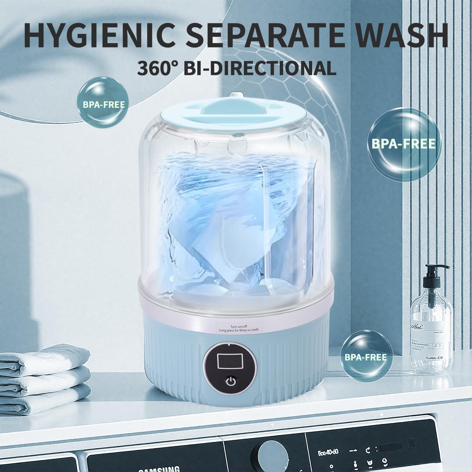 Underwear Washing Machine, BPA-free Portable Mini Washer for Socks, Baby Clothes, Cordless Small Laundry Cup for Travel, Dorm, Apartment, RV, Camp, Kids