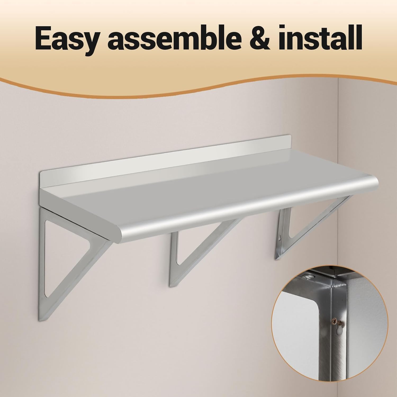 Stainless Steel Wall Shelf Nsf Commercial Wall-Mounted Shelving Appliance & Equipment Metal Shelving With a Backsplash and Two Brackets for Kitchen Restaurant Garage Laundry Utility Roomm