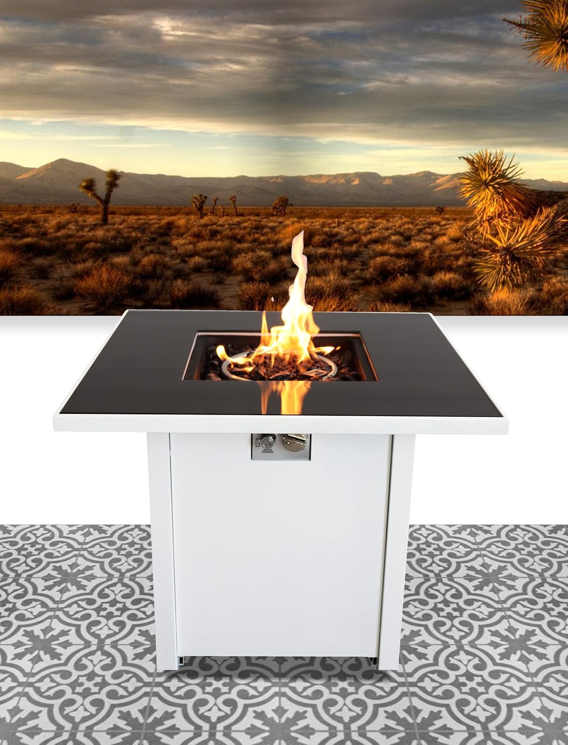 30 Inch White Steel Propane/Natural Gas Firepit Table
