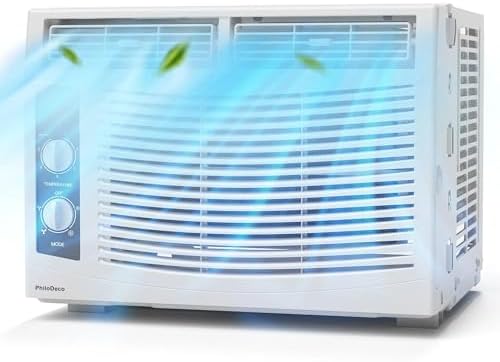PhiloDeco 5000 BTU Window Air Conditioner Easy Cool - Capable of Cooling Up to 150 sq ft. 2 Fan Speeds, 4-Way Air Direction, Mechanical Control, Filter, for Small Room Air Conditioner, Small Ac Unit