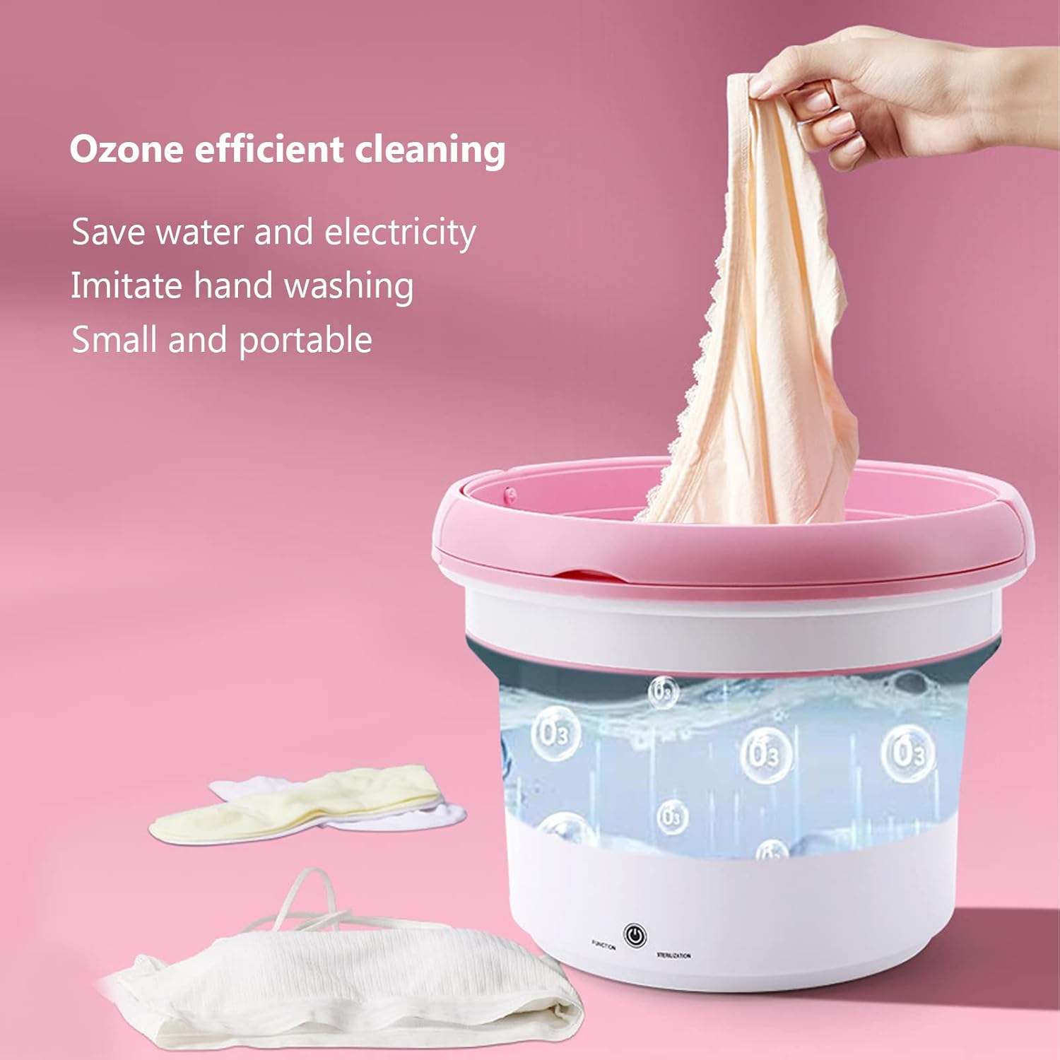 Portable Washing Machine, Ozone Cleaning Underwear Washer Mini Folding Washing Machine Foldable Bucket Washer Compact Laundry Machine for Baby Clothes, Small Items, Camping, Travel(#1)