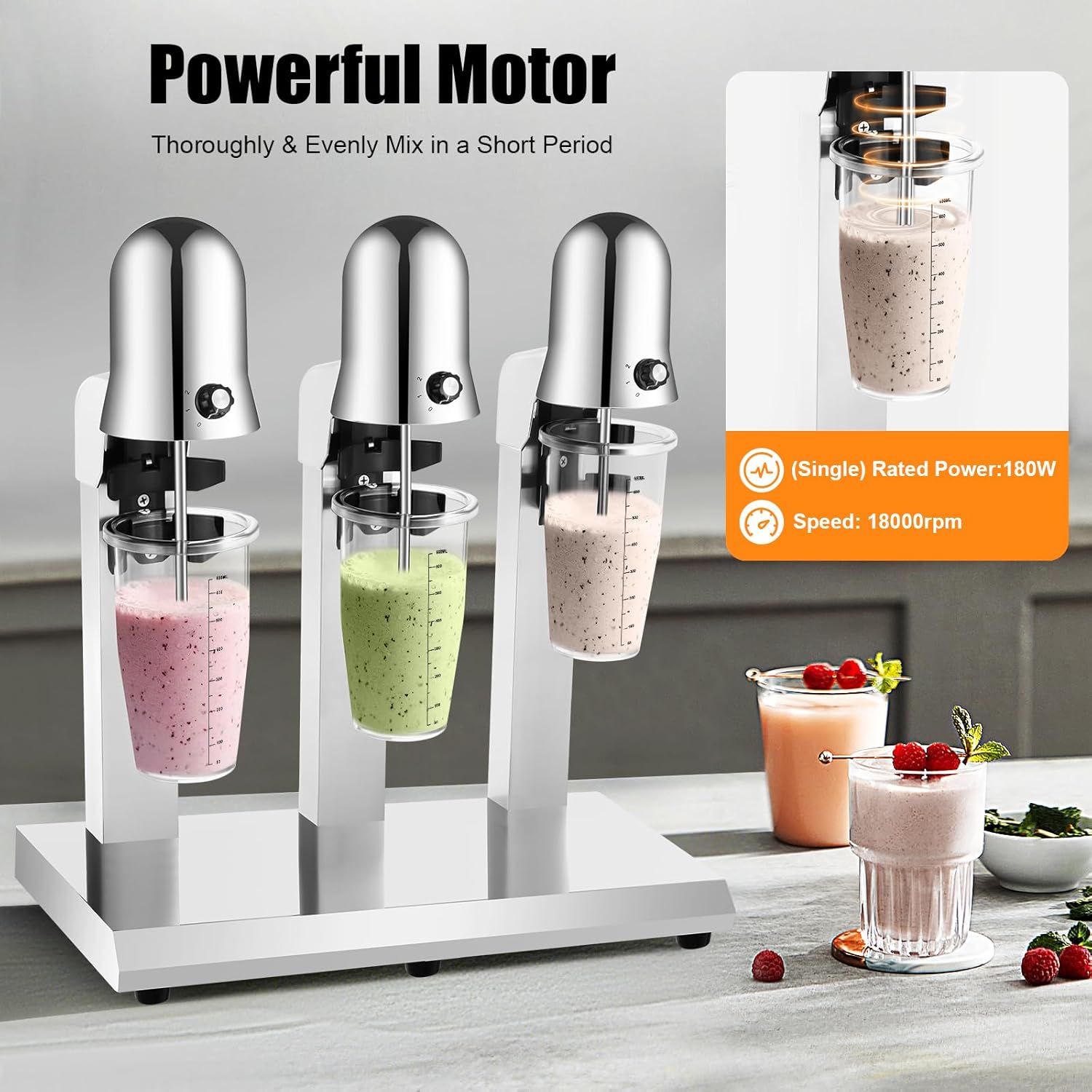 Electric Milkshake Maker Machine, Stainless Steel Milk Mixer Blender, Triple Head Malt Blender, Drink Mixer, 110V 540W Commercial Smoothie Mixer (3 Head)