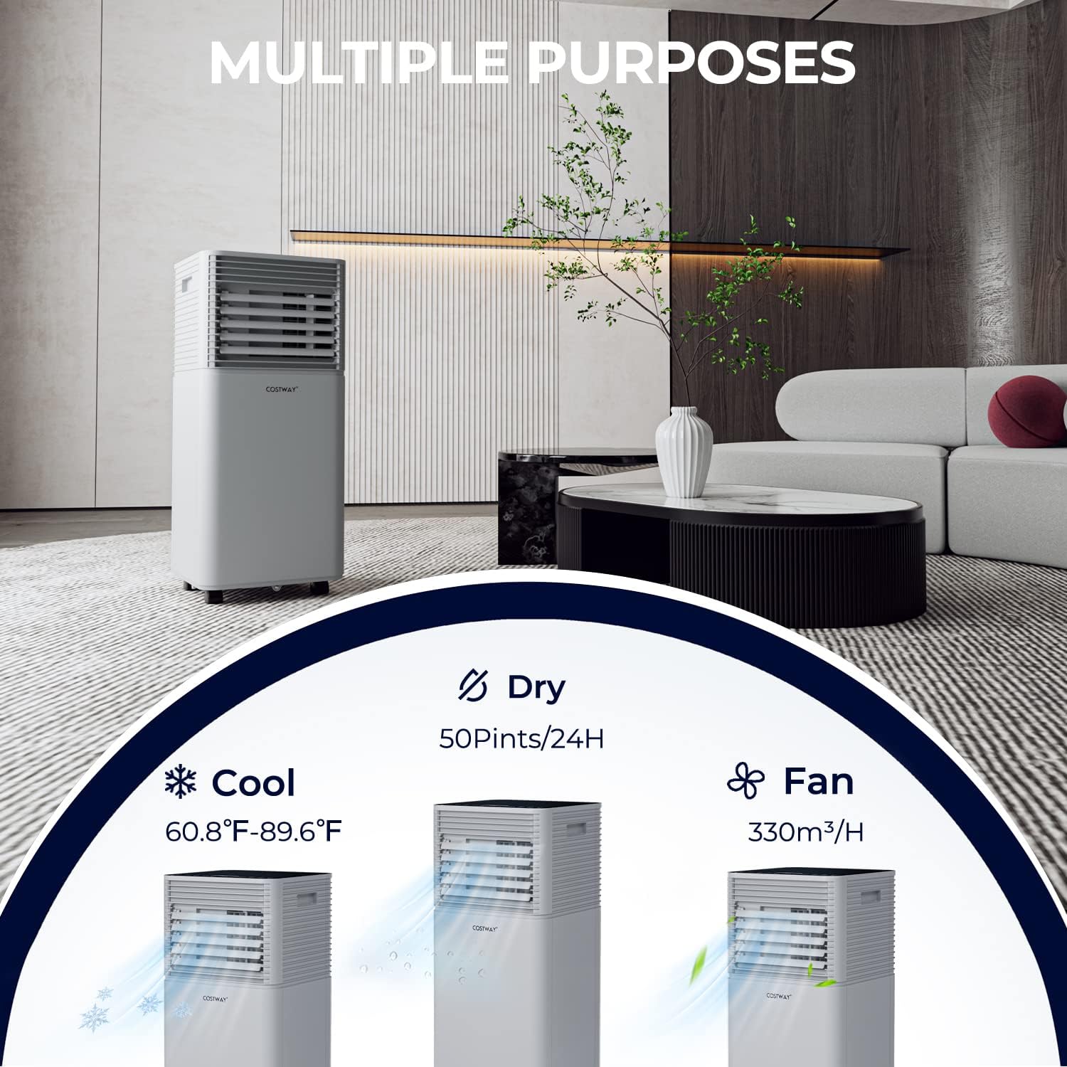 COSTWAY Portable Air Conditioners, 10000BTU Spaces up to 350sq.ft, with Remote Control, 24H Timer & Window Venting Kit, Multi-function AC Unit with Sleep Mode, for Bedroom, Living Room(10000BTU, Grey)