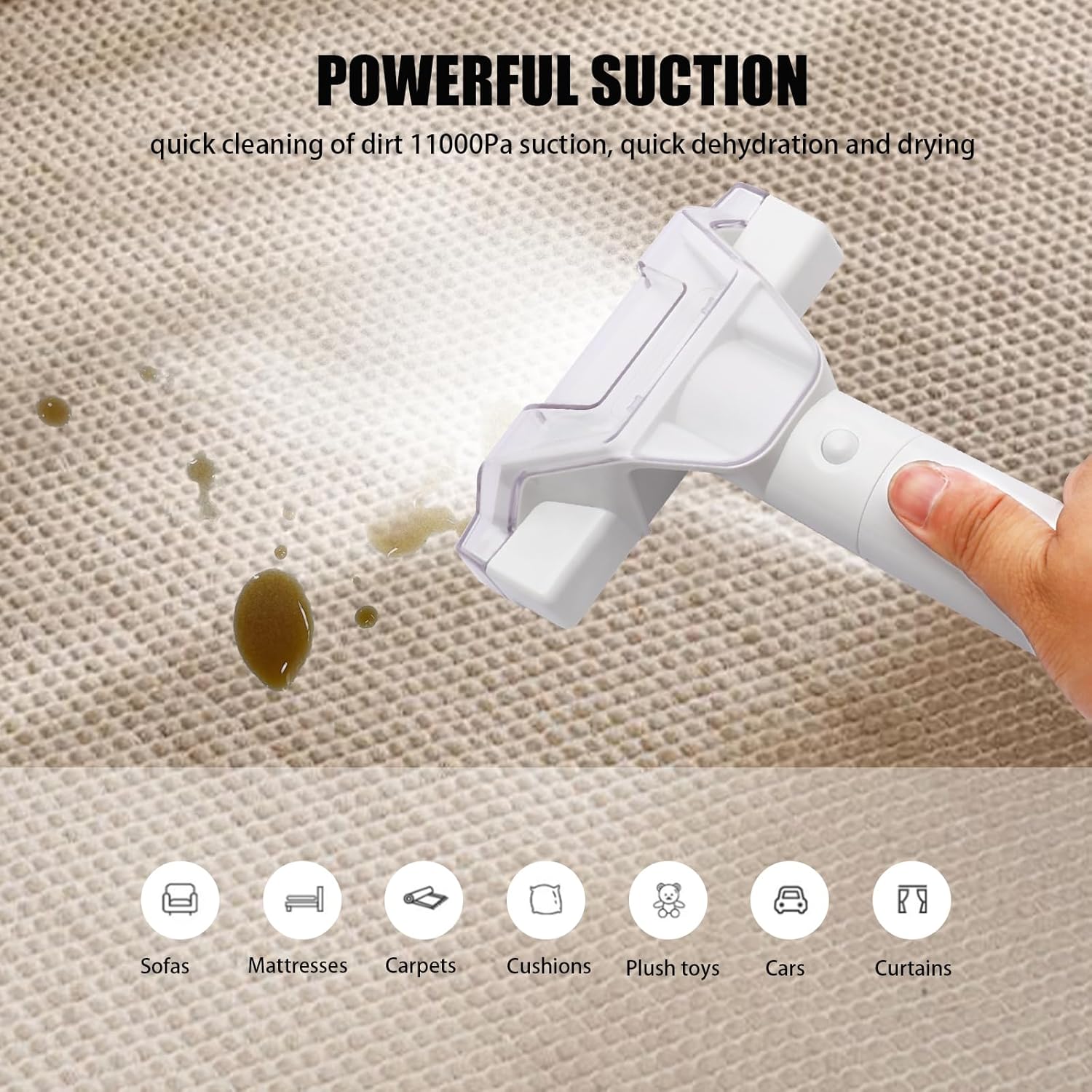 Portable Carpet Couch Deep Cleaner,Handheld Rug Cleaner,11Kpa Powerful Suction Deep Stain Cleaning Machine for Area Rugs, Carpet, Couch, Car, Pets
