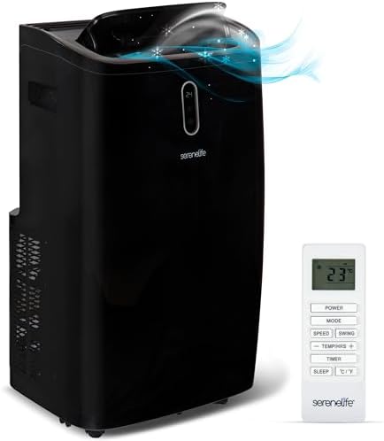 SereneLife 14000 BTU Portable Air Conditioner - 115V Compact Standing Air Conditioner for Room Up to 450 Sq. Ft., 3-in-1 Floor AC Unit with Remote Control - Universal Casters, Window Mount Kit