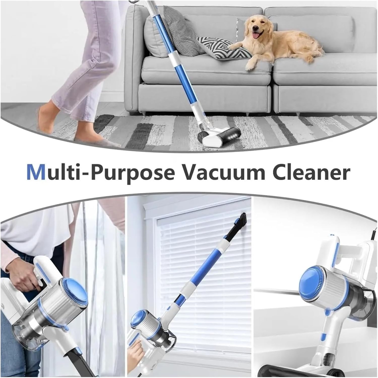 Corded Stick Vacuum 26Kpa 600W Powerful Suction Vacuum Cleaner with LED Floor Head Compatible with TASVAC I7(Black)