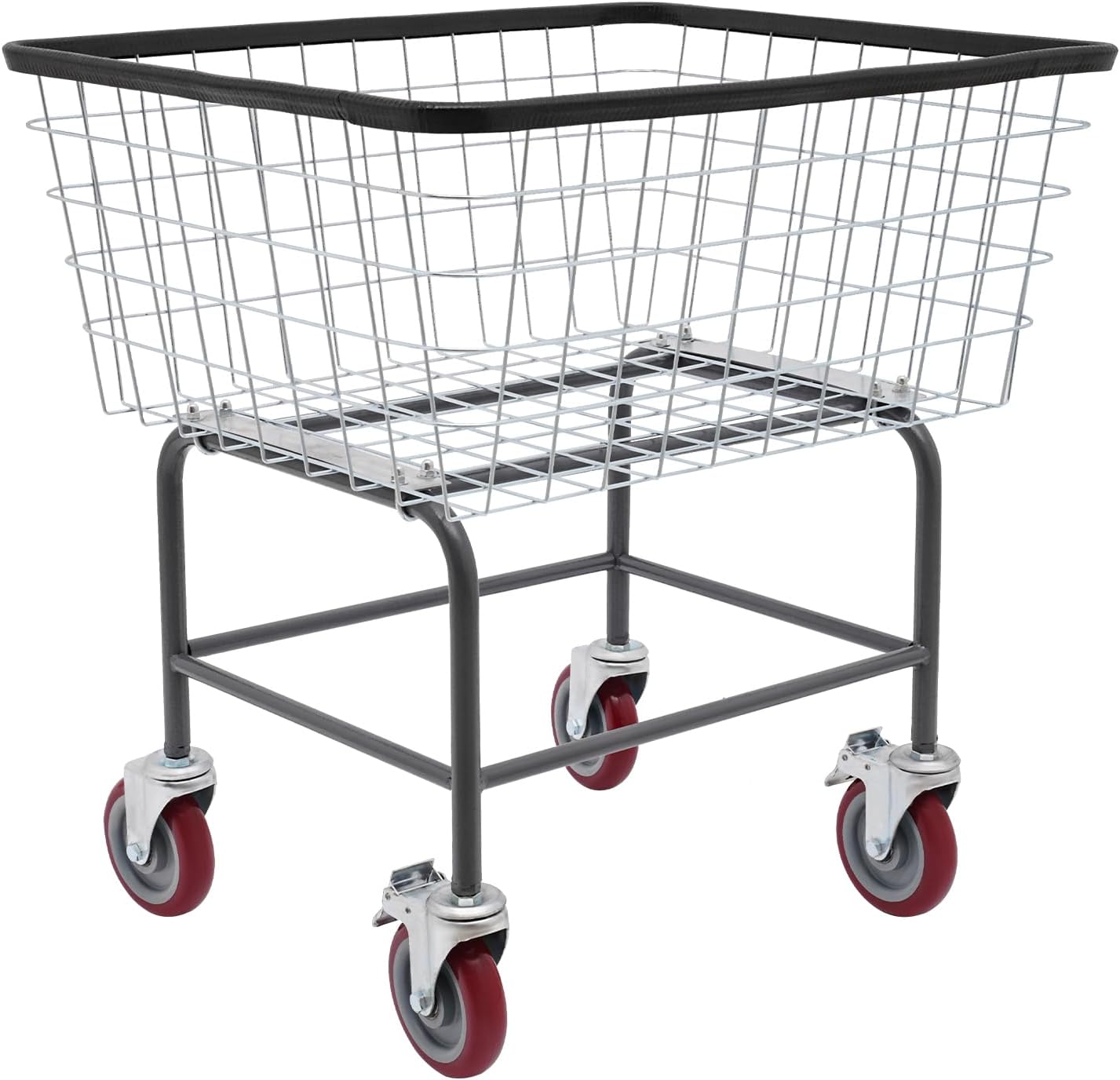 Heavy Duty Steel Wire Laundry Cart with Wheels, Rolling Laundry Basket Galvanized Frame & 4 Casters, Industrial Bumper for Homes, Hotels, Bathrooms, and Commercial Laundries