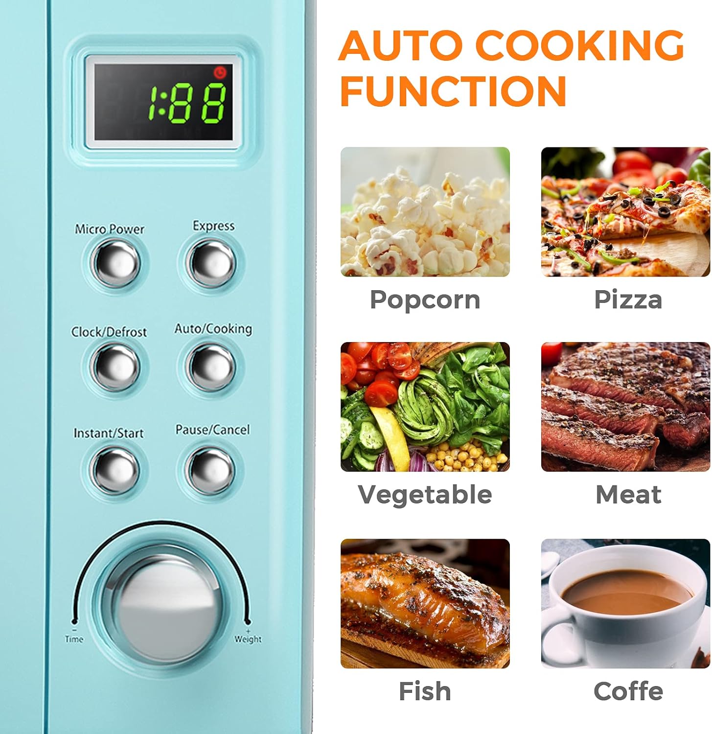 LDAILY 0.7Cu.ft Retro Small Microwave Oven, 700W Compact Countertop Microwave with 5 Power Levels, Auto Cooking Menus, Glass Turntable, Child Lock & Glass Turntable for Apartment, Dorm (Green)