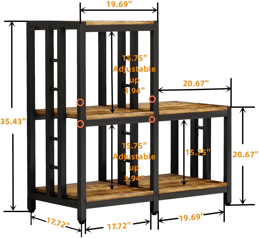 5-Tier Mini Fridge Stand with Storage, Vintage Brown Bakers Rack and Microwave Oven Stand, Kitchen Mini Fridge Cabinet with Shelves, Coffee Bar Organizer for Home, Office, Dorm