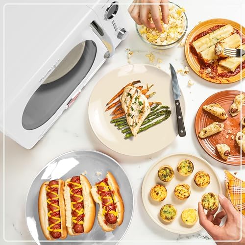 Nostalgia Retro Countertop Microwave Oven - 1.1 Cu Ft & 1000 Watt Power- Easy to Clean with Removable Glass Turntable - Child Safety Lock - 12 Programs - Digital Clock - White
