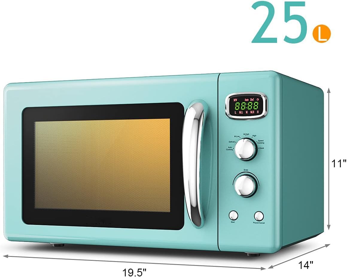 MAT EXPERT 0.9 Cu.ft Microwave Countertop, Digital Timing & 5 Micro Power, 25L Small Microwave w/Glass Turntable & 6 Preset Buttons, Delayed Start Function, 900W Mini Microwave w/Child Lock