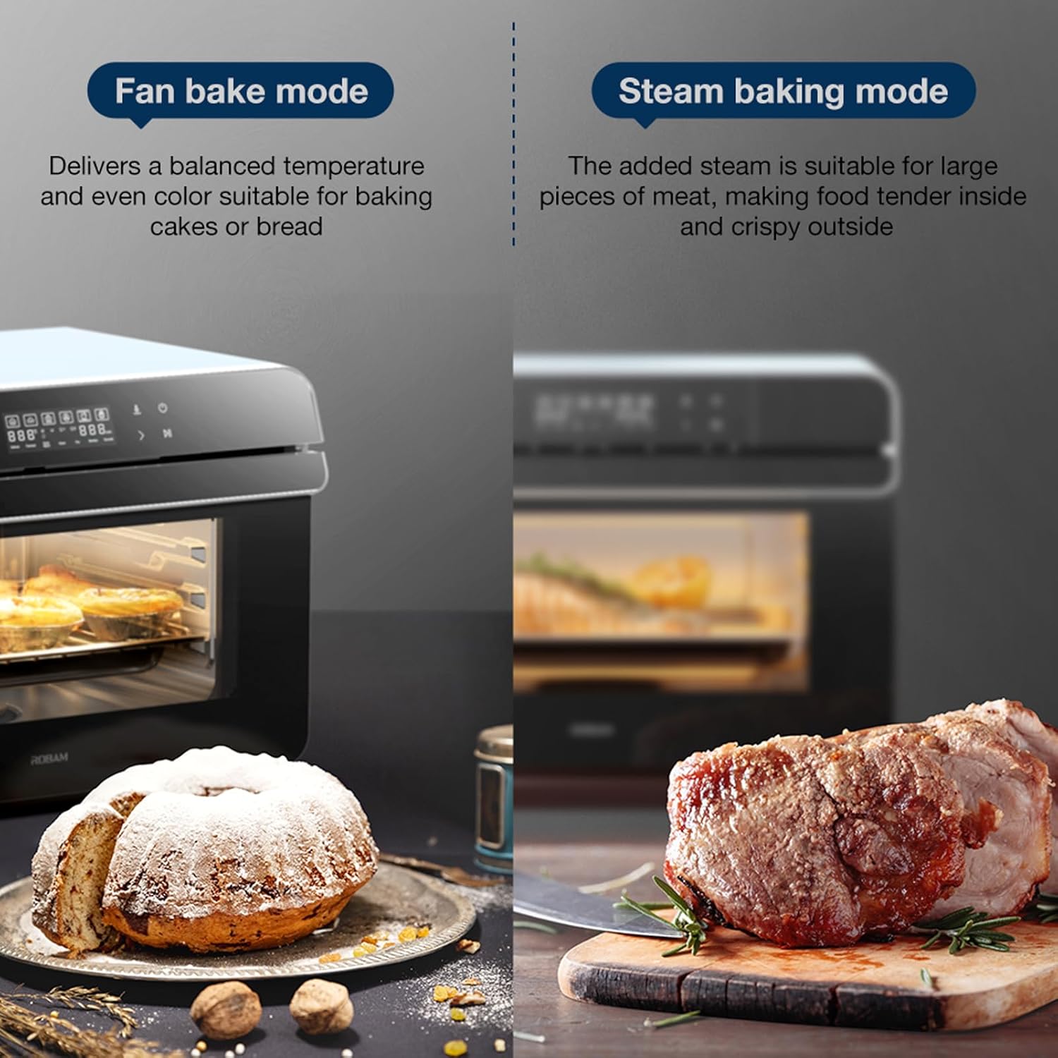 ROABM Toaster Oven Air Fryer Combo R-BOX Pink, 23QT Countertop Convection Steam Oven, Rapid Steam, Bake, Air Fry, Broil, Dehydrate, Defrost, Ferment, Steam Self-Clean, Touchscreen Control