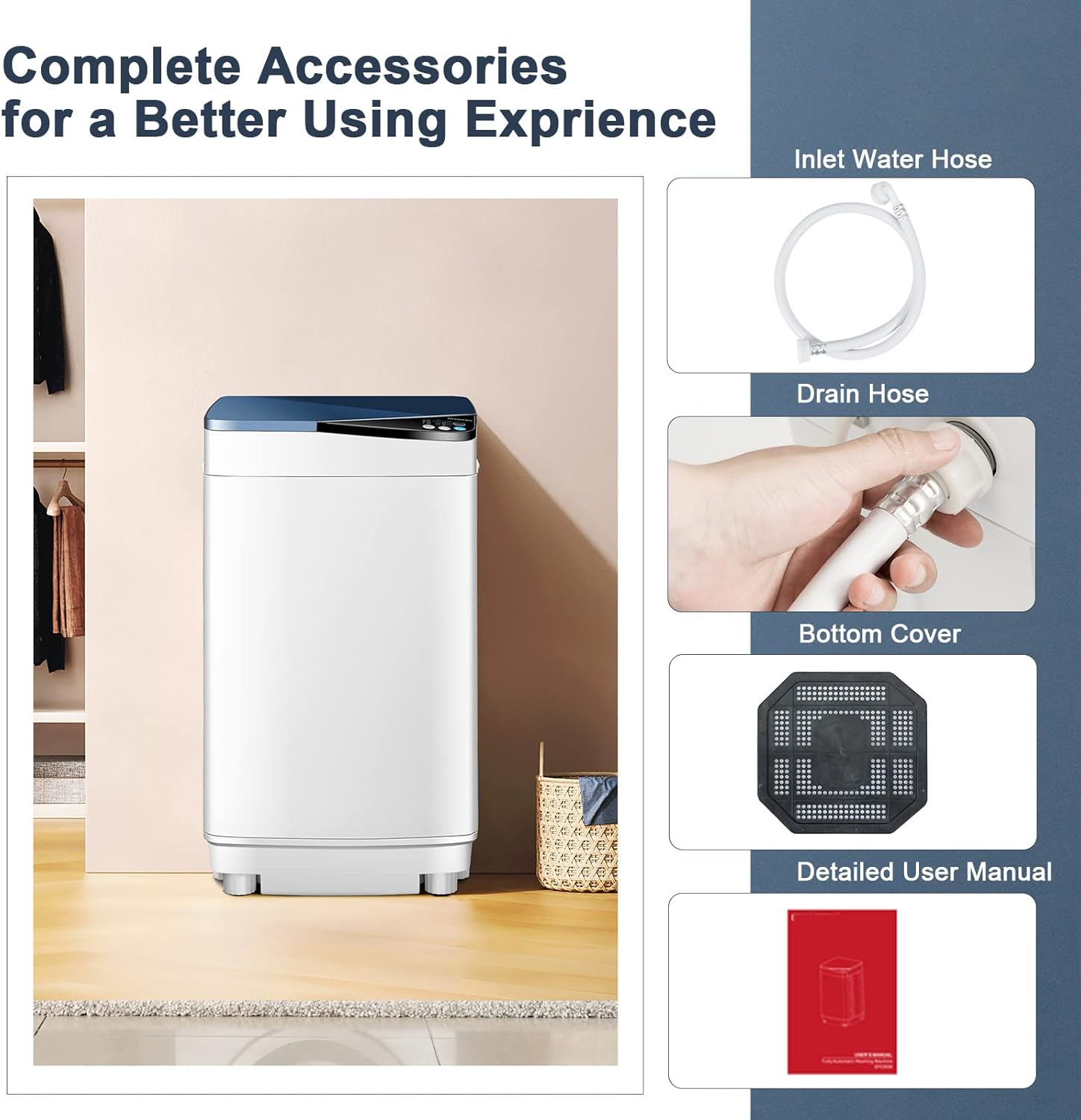 COSTWAY Portable Washing Machine, 7.7lbs Capacity Compact Laundry Washer and Spin Combo with 6 Programs, Built-in Barrel Light, Full-Automatic Washing Machine for Apartments Camping RVs Dorm, Blue