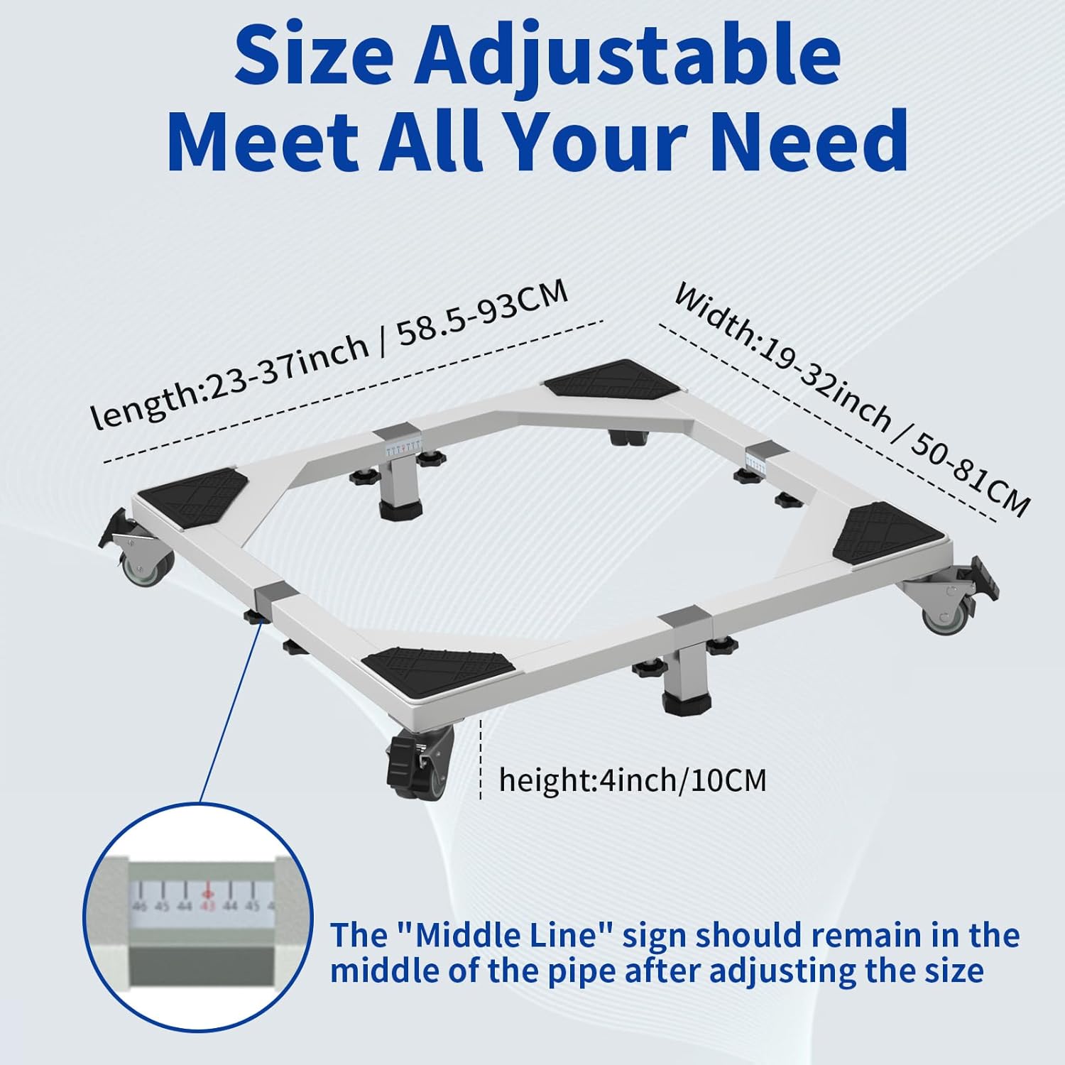 Heavy Duty All Steel Fridge Stand with Wheels Mobile Base Universal Adjustable Washing Machine Stand Multi-Functional Base Furniture Dolly for Refrigerator, Washer and Dryer（White/Large）