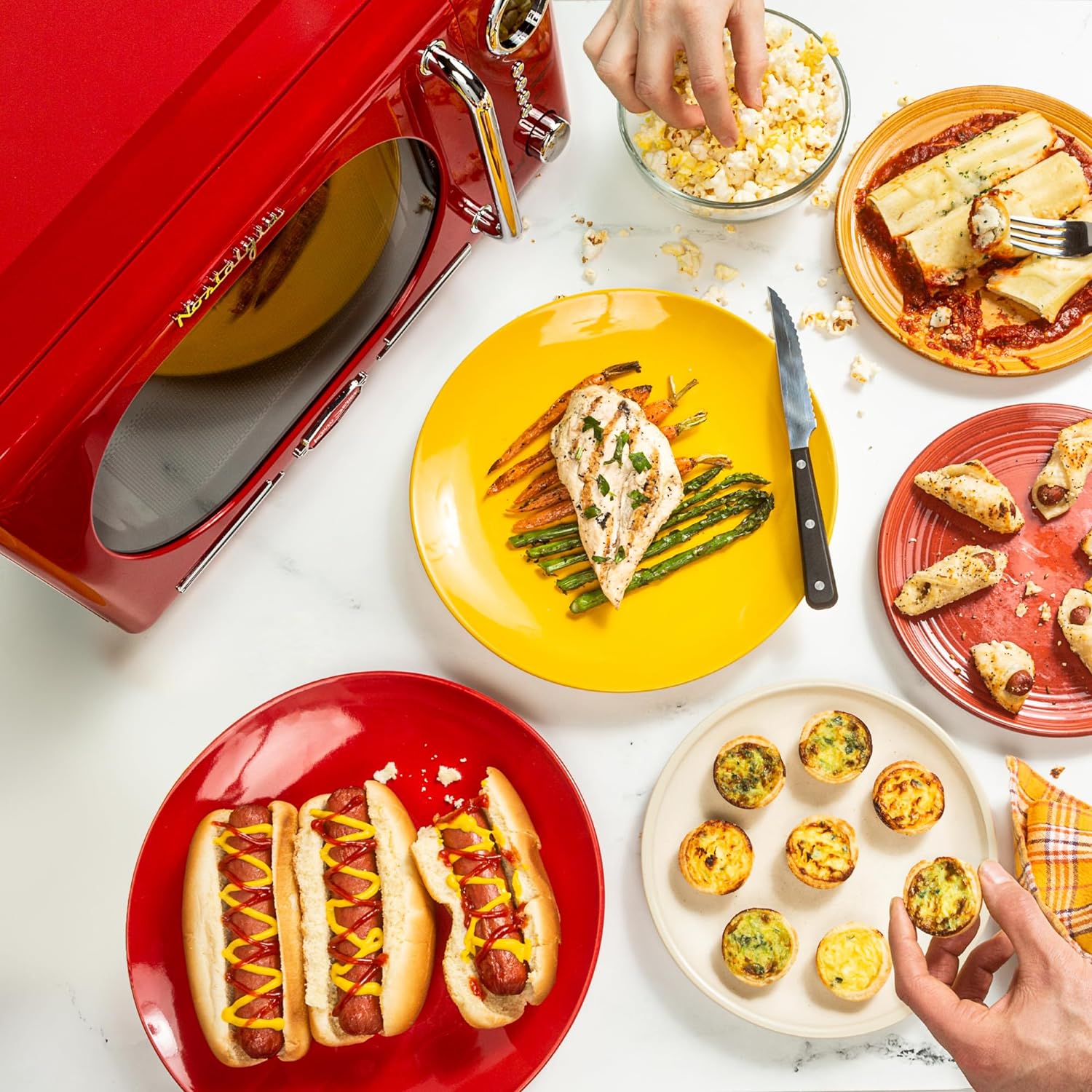 Nostalgia Retro Compact Countertop Microwave Oven - 0.7 Cu. Ft. - 700-Watts with LED Digital Display - Child Lock - Easy Clean Interior - Red & TOSHIBA EM131A5C-BS Countertop Microwave Ovens 1.2 Cu Ft