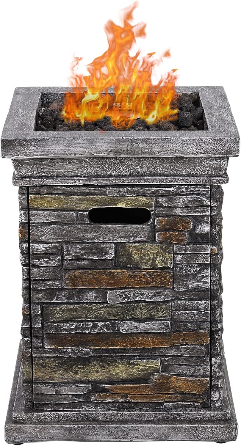 Gas Fire Pit 30,000 BTU Column Firepit Outdoor Propane Fire Pit for Patio Garden Camping Outdoor Fireplace Heating Terrafab Base with Lava Rocks and Waterproof Cover