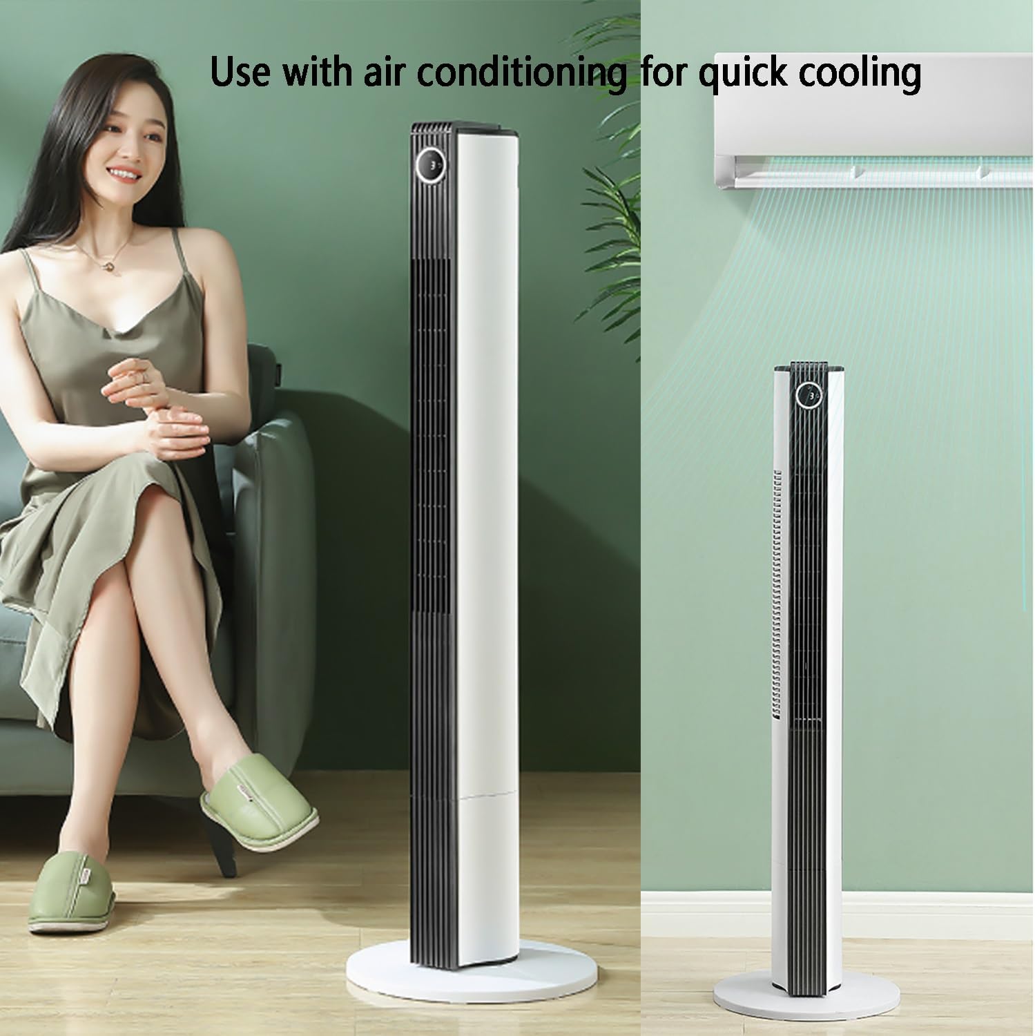 Quiet Oscillating Bladeless Fan with Remote，Tower Fans for Bedroom，Air Circulation Fan，Pedestal Fan ，Used with an Air Conditioner, It Can Quickly Balance The Indoor Temperature(106cm(41.7in))