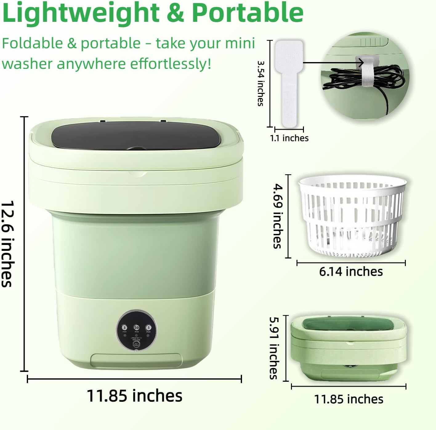 Portable Washing Machine,Mini Washer,16L Upgrade Mini Laundry Machine with Spin Basket,Deep Clean Baby Clothes,Underwear,Socks,Small Pet clothes; Ideal for RV, Dorm, Camping(Green)