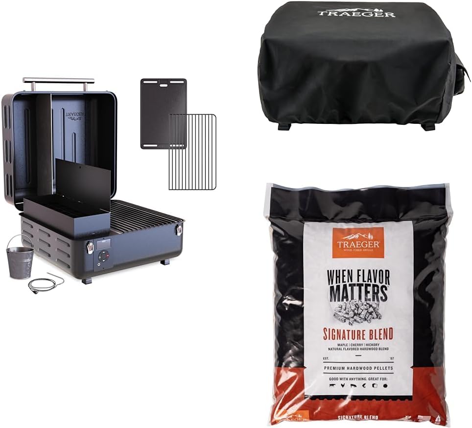 Ranger Portable Wood Pellet Grill and Smoker with Full-Length Cover and Signature Blend Pellets 18 lb Bag