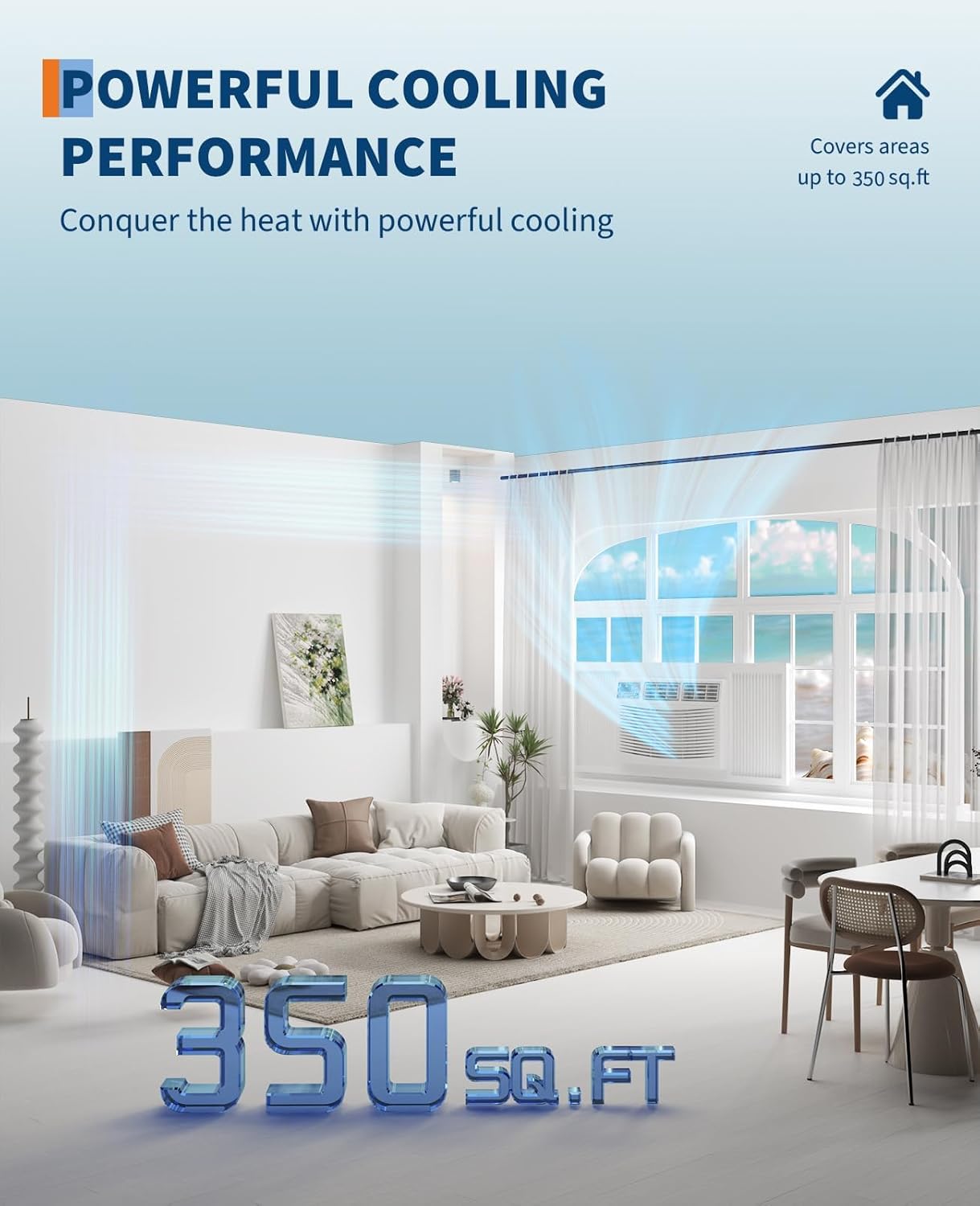 8000BTU Window Air Conditioner, Cools Up to 350 Sq.Ft.,Window AC Units With Cool and Fan Functions,Quiet 50DB, 24H Timer Small AC Unit, Energy Savings, Remote Control,Perfect for Bedroom, Livingroo