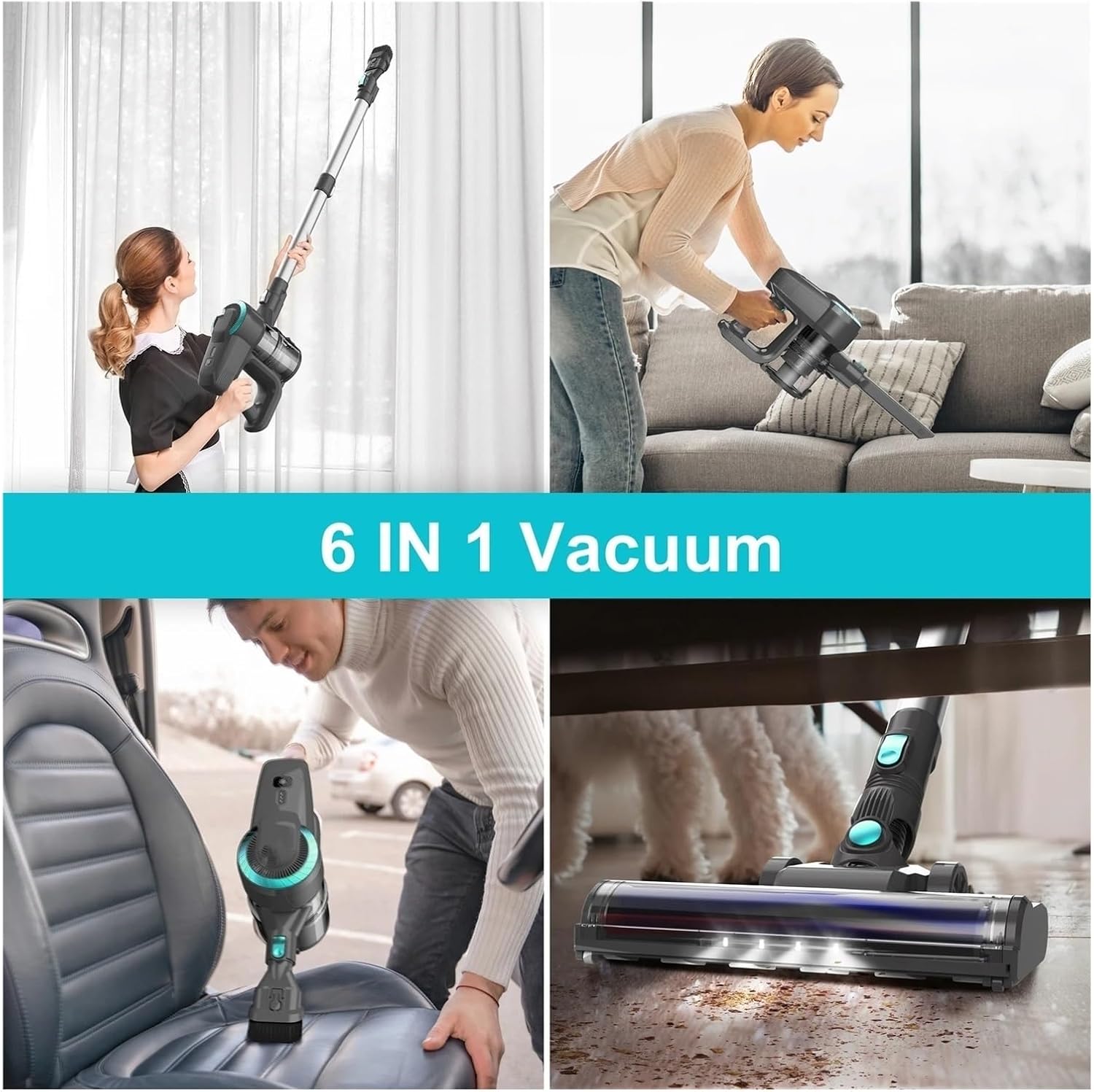 Cordless Vacuum Cleaner 20Kpa Ultra 6 in 1 Lightweight Stick Vacuum Powerful Handheld Vacuum Cleaners Compatible with INSE N370(N370 Green)