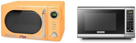 Nostalgia Retro Compact Countertop Microwave Oven - 0.7 Cu. Ft. & BLACK+DECKER EM720CB7 Digital Microwave Oven with Turntable Push-Button Door, Child Safety Lock