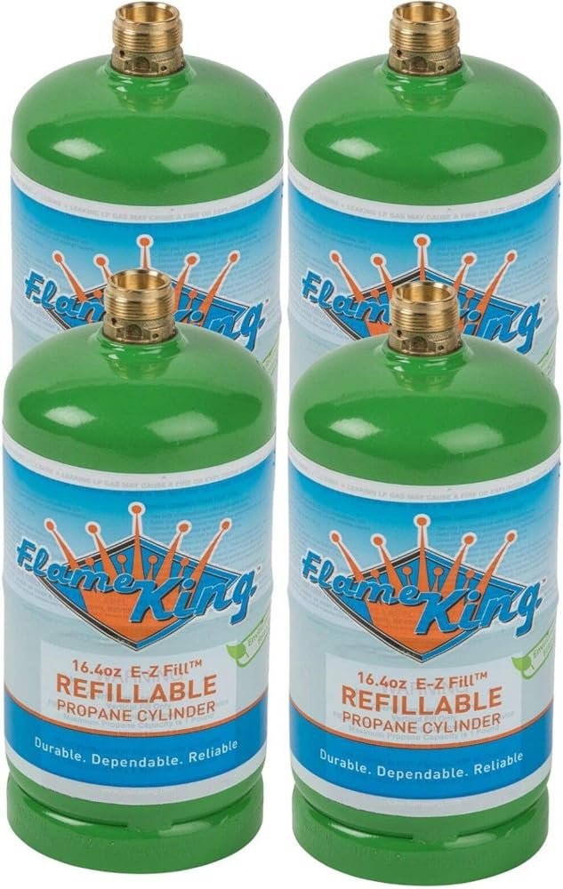 Flame King Refillable 1LB (16.4 oz) Empty Propane Cylinder Tank, Reusable, Safe & Legal Refill Option, DOT Compliant, for Camping, Backpacking and Hiking (4-Pack)