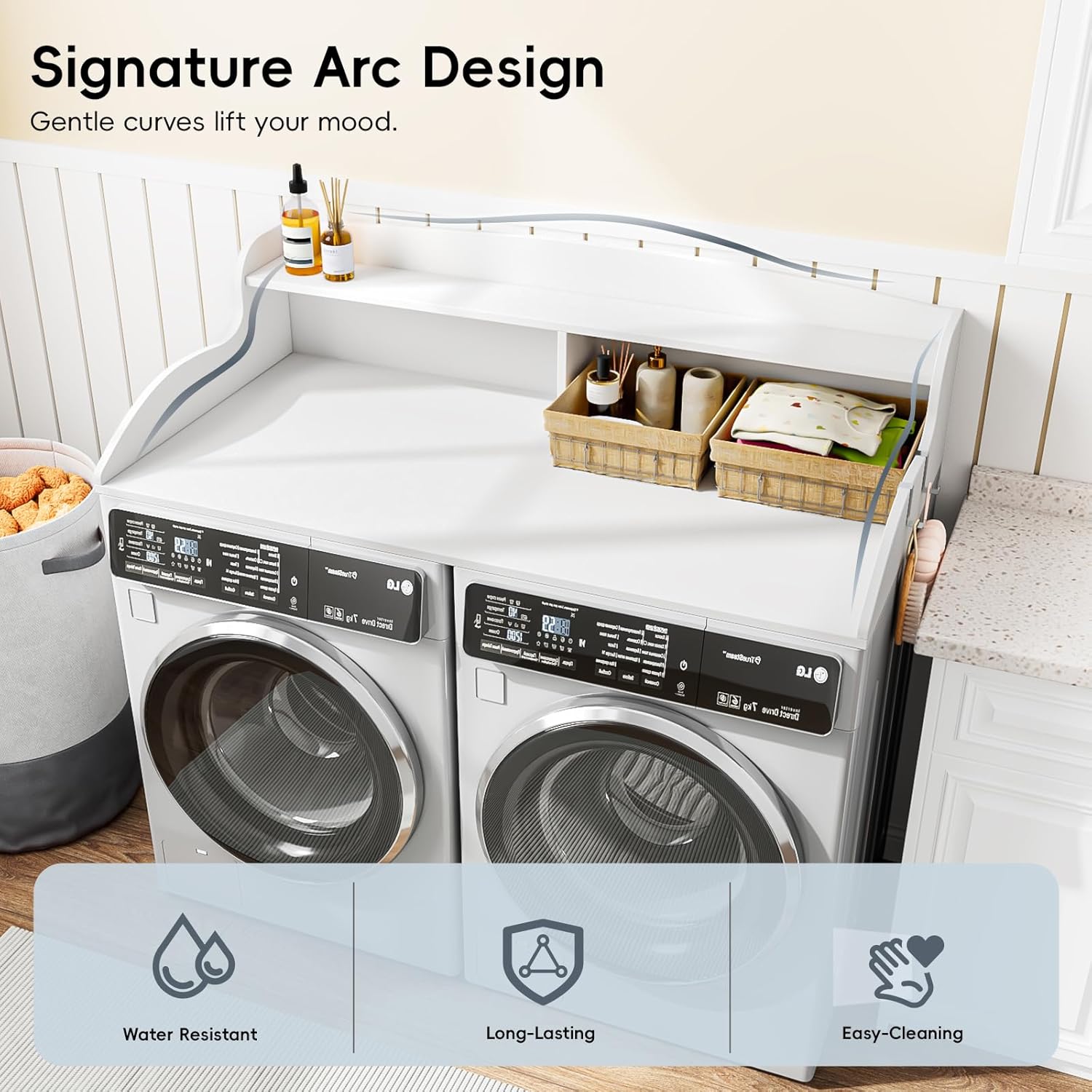 2-Tier Washer Dryer Countertop, Laundry Countertop with Edge Rails, Universal Fit 54